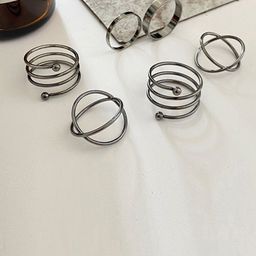Jewels Galaxy Set Of 6 Silver-Plated & Black Adjustable Finger Ring-46