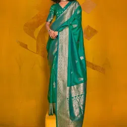 Vardha Teal Green Woven Saree With Unstitched Blouse-picture-35