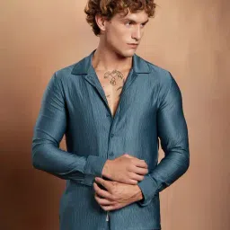 Campus Sutra Indigo Blue Satin Cuban Shirt-picture-26