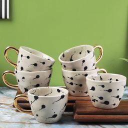 The Decor Mart Off White & Black Printed 6 Ceramic Glossy Cups Set-20