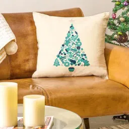 Home4U Blues Beige & Green Cotton Cushion Cover - Set of 1-image-58