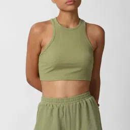 Forever 21 Green Cotton Crop Top With Shorts Set-image-7