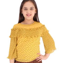 Cutecumber Kids Mustard Printed Top-image-1