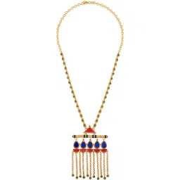 Tribe Amrapali Red & Blue Colored Glass Lotus Ball Drop Chain Pendant Necklace-picture-33