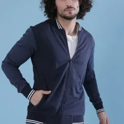Campus Sutra Navy Solid Windcheater Bomber Jacket-picture-18