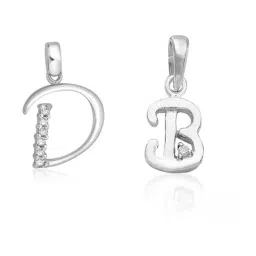 Taraash 92.5 Sterling Silver 'D' & 'B' Initial Letter Couple Pendants-image-84