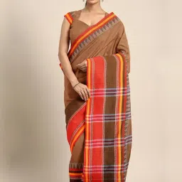 Kalakari India Brown Cotton Woven Saree With Unstitched Blouse-image-79