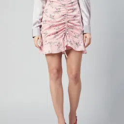 Marie Claire Pink Printed A-Line Mini Skirt-image-2