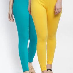 Gracit Yellow & Blue Mid Rise Leggings - Pack Of 2-image-71