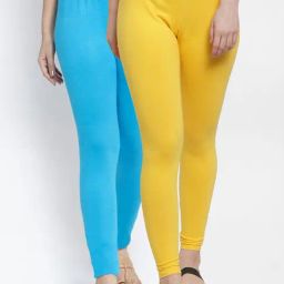 Gracit Yellow & Blue Mid Rise Leggings - Pack Of 2-image-70