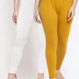 Gracit White & Mustard Mid Rise Leggings - Pack Of 2-image-38