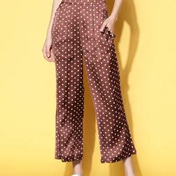 Anvi Be Yourself Brown Polka Dot Palazzos-image-35