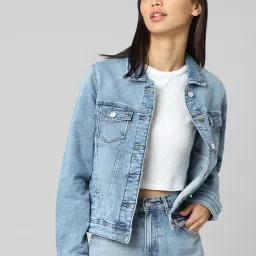 Only Light Blue Cotton Regular Fit Denim Jacket-28