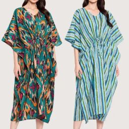 Secrets By ZeroKaata Green & Blue Cotton Printed Kaftan - Pack Of 2-picture-40