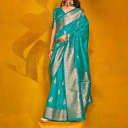 Vardha Sky Blue Woven Saree With Unstitched Blouse-picture-15