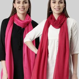 TWIN BIRDS Pink & Red Plain Dupatta - Pack Of 2 image 1