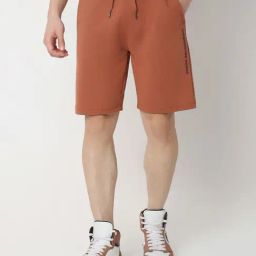 Underjeans By Spykar Rust Cotton Blend Shorts-image-5