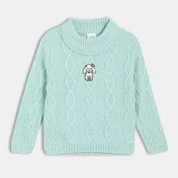 Miniklub Girls Green Self Design Regular Fit Knitted Sweater-picture-22