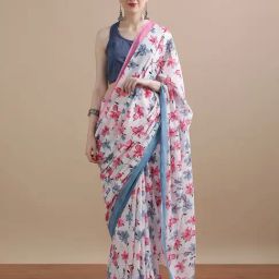 Jaipur Kurti White Mulmul Cotton Regular Fit Print Saree-picture-35