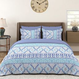 Layers Blue & Grey Ethnic Motifs 144 TC Queen Bedsheet with 2 Pillow Covers-image-28