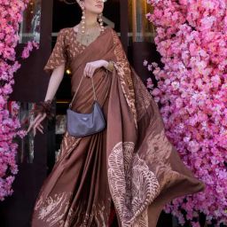 Vardha Brown Printed Saree With Unstitched Blouse-picture-41