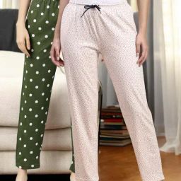 Kryptic White & Light Green Cotton Relaxed Fit Printed Lounge Pant - Pack of 2-image-74
