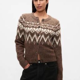 GAP Brown Relaxed Fit Geometric Cardigan-image-61