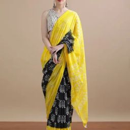 Jaipur Kurti Black Mulmul Cotton Regular Fit Print Saree-63