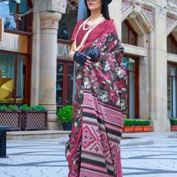 Vardha Black & Red Printed Saree With Unstitched Blouse-18