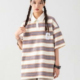 KPOP Women Striped Polo Collar T-shirt-picture-21