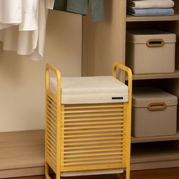 OBSESSIONS White & Beige Large Foldable Laundry Storage Basket-image-4
