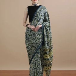 Jaipur Kurti Green Mulmul Cotton Regular Fit Print Saree-picture-24