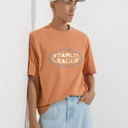 Nuon by Westside Orange Text Design Relaxed-Fit Cotton T-Shirt-image-76