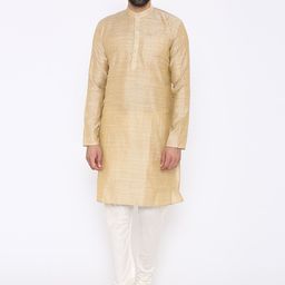 Wintage Men Cream-Coloured & White Woven Design Kurta with Pyjamas-picture-1