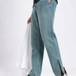 glitchez Men Vintage Wash Slit Hem Straight Jeans-image-54