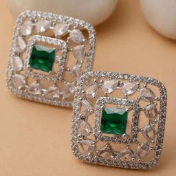 Karatcart Silver-Plated Green Cubic Zirconia Stud Earrings for Women-16