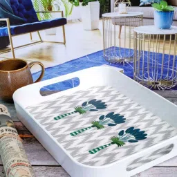 Goodhomes White & Navy Melamine Rectangular Serving Tray image 1