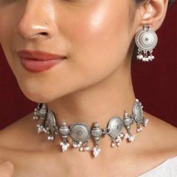 Teejh Dogra Silver Oxidised Necklace Set-39