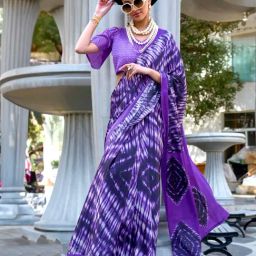 Vardha Vibrant Purple Tie & Dye Saree With Unstitched Blouse-10