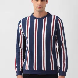 Peter England Jeans Navy Blue Slim Fit Striped Sweatshirt image 1