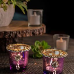 Homesake Violet Set of 2 Glass Votive with Jewel Ring and Dangler-picture-7