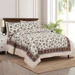 JaipurFabric Sand 180 TC 100% Cotton Creeper Double Bedsheet with 2 Pillow Covers-image-4