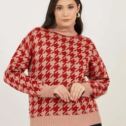 Styli Red Houndstooth Sweater-image-94