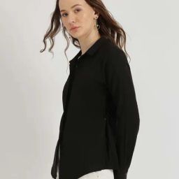 Fablestreet Black Cotton Slim Fit Shirt-image-57