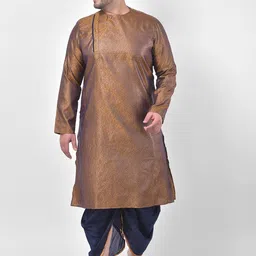 DEYANN PLUS Men Copper-Toned Self Design Kurta with Dhoti Pants-46