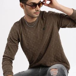 SHOWOFF Brown Acrylic Slim FitSweatshirt-image-66