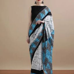 Jaipur Kurti White Mulmul Cotton Regular Fit Print Saree-picture-20