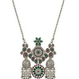 Teejh Nanda Silver Oxidised Ruby Green Necklace Set image 4