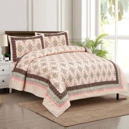 JaipurFabric Peach 180 TC 100% Cotton Modern Tradition Double Bedsheet with 2 Pillow Covers-image-19