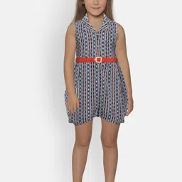 Peppermint Girls Navy Blue Printed Fit and Flare Dress-image-36